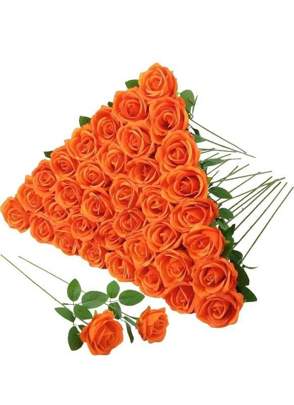 Orange Artificial Silk Rose Bendable Stems, 52 Total, $40 Retail - Brand New