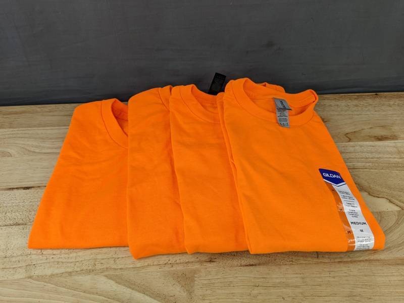 Gildan Safety Orange Short Sleeve T-Shirts, Youth MedL and Adult 2XL - Brand New