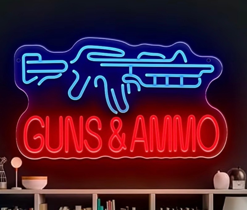 Guns & Ammo LED Neon Sign - Brand New Q