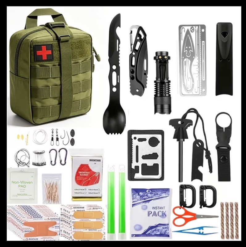 Survival Gear Kit, 208 Pieces - Camping, Emergency, Hiking, Outdoor and Wilderness - Brand New