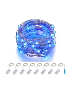 Blue Micro LED Fairy String Lights, 6 Waterproof, 8 Total - Brand New