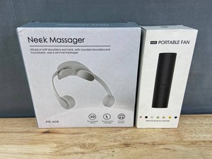 Neck Massager, White & Mini Portable Fan, Black - Brand New