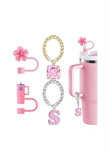 Tumbler Straw Cover, Charms, and Accessories, Letter S, Pink - Brand New