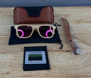 Womens Maple Wood Polarized Sunglasses, Pink Lens - Brand New