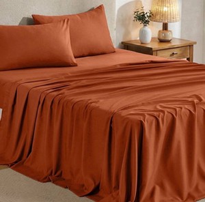 Sasttie Queen Sheet Set, Burnt Orange, 4 Piece - Brand New