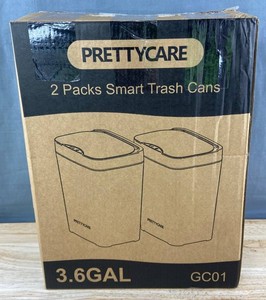 PrettyCare Smart Trash Cans 3.6 Gallon, Black, 2-Pack - Brand New