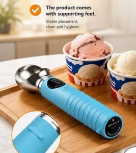 HS-01 Heated Ice Cream Scoop, Rechargeable LED Display, Light Blue - Brand New