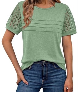 Sunbs Short-Sleeve Lace Top Womens Size XL, Light Green - Brand New
