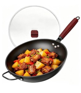GPED 13 Carbon Steel Wok Pan 5.8QT, Glass Lid - Brand New