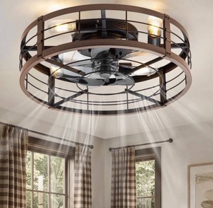 Lokivas 20 Flush Mount Ceiling Fan with Light, Walnut - Brand New