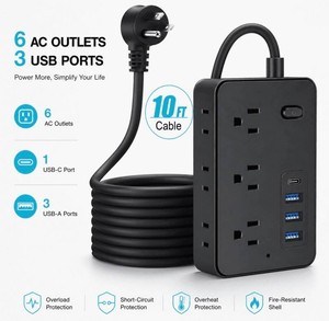 BOHASHIN 10 Power Strip, 6 Outlets & 4 USB Ports, Black - Brand New