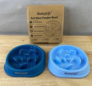 MateeyLife Small Pet Slow Feeder 1-Cup Bowls, 2 Total, Blue