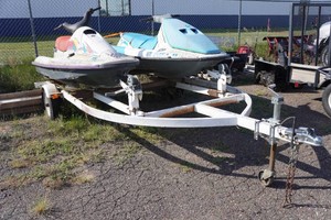 2-Place Personal Watercraft Trailer with 1994 Tiger Shark Daytona and 1991 Bombardier GT