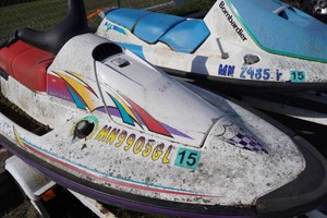 2-Place Personal Watercraft Trailer with 1994 Tiger Shark Daytona and 1991 Bombardier GT