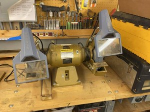 Baldor 1 HP Bench Grinder w Lighted Shields & Wheel Dresser
