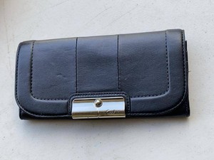 Coach Black Leather Checkbook Wallet Clutch Silver Turn Lock