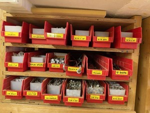 Group Assorted Hardware Organizer Bins with Bolts Lag Screws U-Bolts
