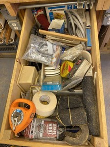 Group Workshop Supplies Wood Offcuts Steel Rods Tape Cord Mixed Lot