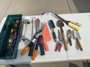 Group Garden Hand Tools With Fiskars Lopper Shears Trowels Tool Tray