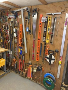 Group of Assorted Hand Tools, Levels & Measuring Tools Wall Lot