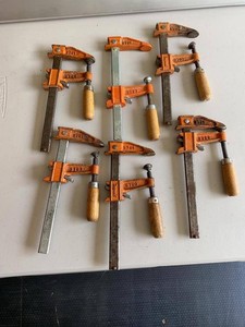 Vintage Pony Bar Clamps Orange Cast Iron Wood Handles Assorted Sizes