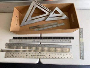 Group Vintage Metal Rulers, Drafting Triangles & Straightedges
