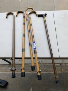Group Vintage Walking Canes Including Crook Handle Canes & T Handle