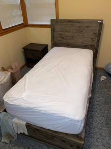 Rustic Gray Twin Bedroom Set Bed Nightstand 7 Drawer Dresser