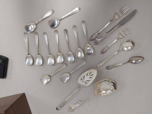 Mixed Silverplate & 800 Silver Flatware Serving Pieces Shell Motif