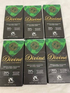 A - Divine 70% Dark Chocolate Mint Crisp Bars (Lot of 6)