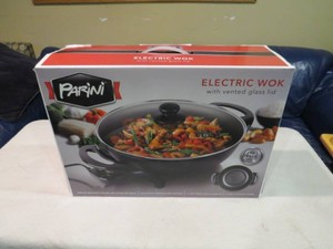 New - Parini Electric Wok with Vented Glass Lid