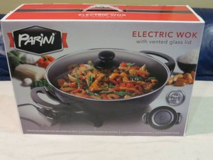 New - Parini Electric Wok with Vented Glass Lid