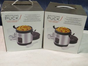 New 2 Piece Lot - Wolfgang Puck Portable Mini Rice Cooker WSpoon 1.5 Cup