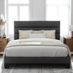 Queen Size Platform Bed Frame with Fabric Upholstered Headboard