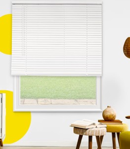 White 66 in. W X 72 in. H Cordless Light Filtering Vinyl Mini Window Blinds with 1 in. Slats