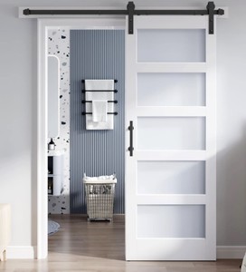 ROYMELO 30x80 Inch Glass Sliding Barn Door Slab and 5.5ft Hardware Kit