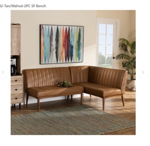 Baxton Daymond Dining Banquette Set in Tan Leatherette & Walnut Finish