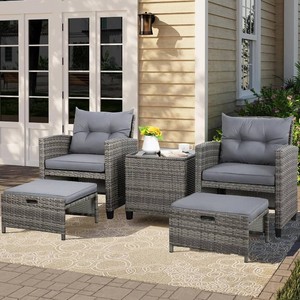 Vongrasig 5 Piece Patio Furniture Set, Small Balcony Furniture, PE Wicker Rattan Patio Chairs
