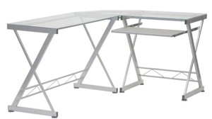 Techni Mobili CD-3802-GLS Tempered Glass L-Desk Corner Desk Unit