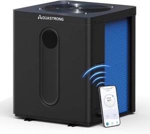 Aquastrong HEX035TOP 39,000 BTU Top-Discharge Inverter Swimming Pool Heat and Cool Pump Designed for Above-Ground Pools up to 9,000 gallons.