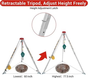 Confined Space Tripod Rescue System with 1200 LB Winch - 7.5 ft Adjustable