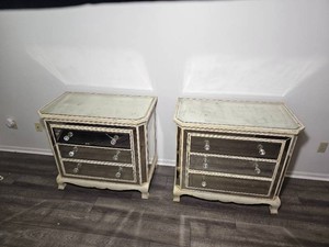 Mirrored Three Drawer Nightstand Pair