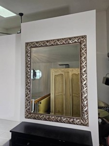 Large Silver Tone Floral Framed Wall Mirror, 37 x 47