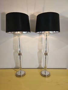Clear Glass and Chrome Table Lamp Pair, 44 Inch