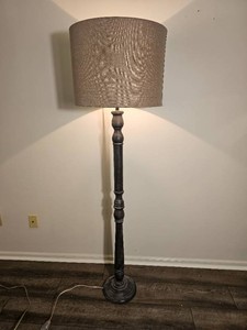 Turned Wood Floor Lamp with Fabric Drum Shade