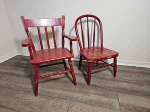 Red Painted Child Chair Pair