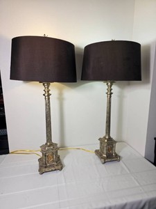 Antique Style Column Table Lamp Pair