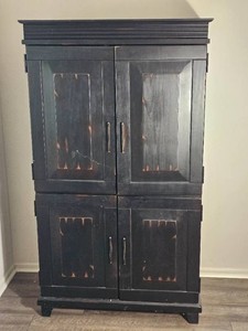 Vintage Black Lacquer Finish Media Armoire Cabinet