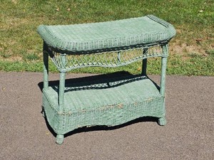 Green Painted Wicker Console Table