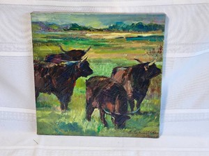 Signed Ellen Jean Diederich Original Cattle Landscape Painting